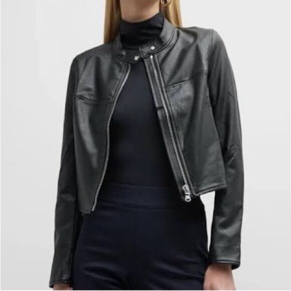 NWT Spanx II Moto Faux Leather Luxe Black Jacket Women’s Size Large - Picture 2 of 12